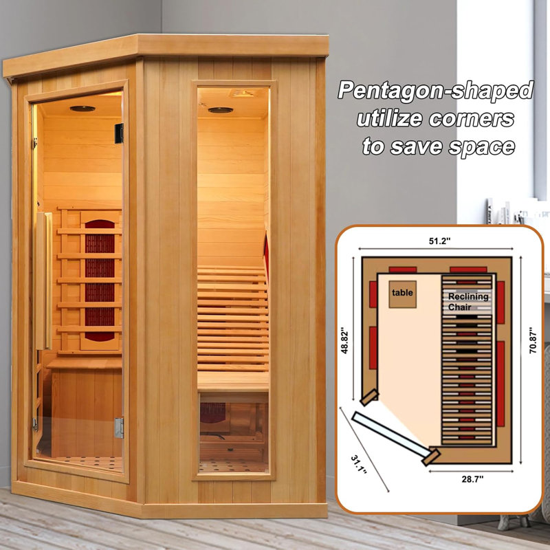 ZONEMEL Infrared Sauna Room with Recliner, 1 or 2 Person Infrared Sauna Home, 220V, 2300W, 4 Heating Tubes, 4 Carbon Crystal Heating Panel, Bluetooth Speakers, 7 Color Light, Oxygen Bar