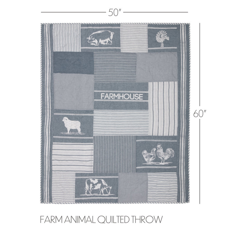 Denim Blue Cotton Farmhouse Quilted Throw Blanket