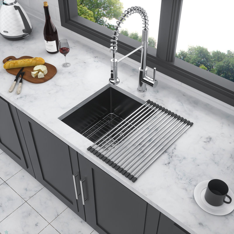 Gunmetal Black Kitchen Sink - 15"X 17"X 10" Undermount Singel Bowl Kitchen Basin 16 Gauge Stainless Steel With 10 Inch Deep