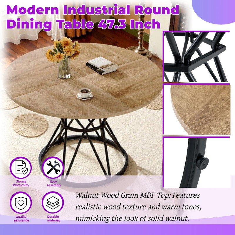 Table de salle à manger ronde Modern, Black,Wood