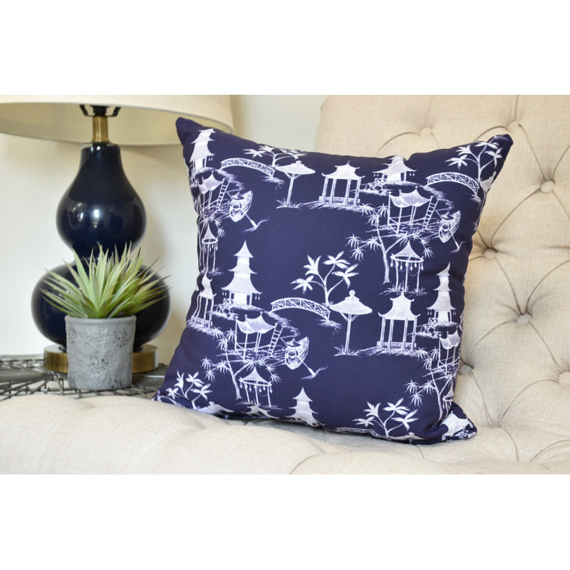 Palm Beach Chinapezka Print Indoor/Outdoor Square Pillow Cover & Insert, Navy Blue, 26" x 26"