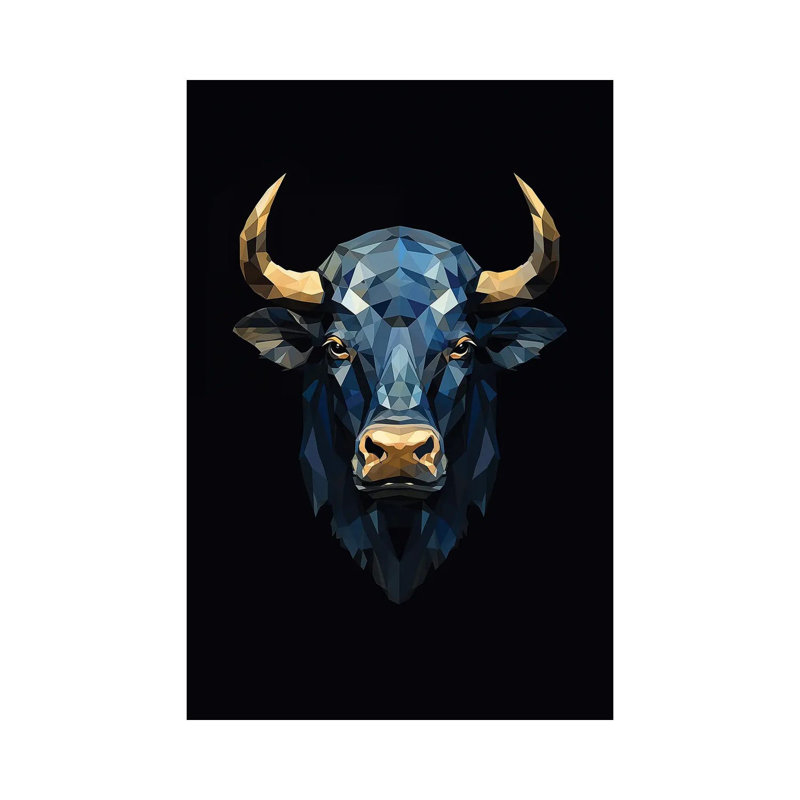 Poly Art Bull - reproduction d'art murale - toile encadrée, Toile tendue, Ne s’applique pas, H 60 po x l 40 po
