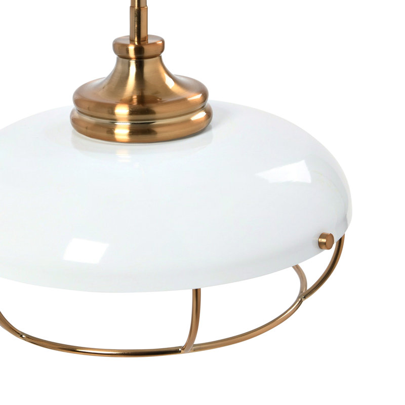 Luminaire suspendu en forme de dôme à 1 lumière Apsel, Laiton brossé, Blanc
