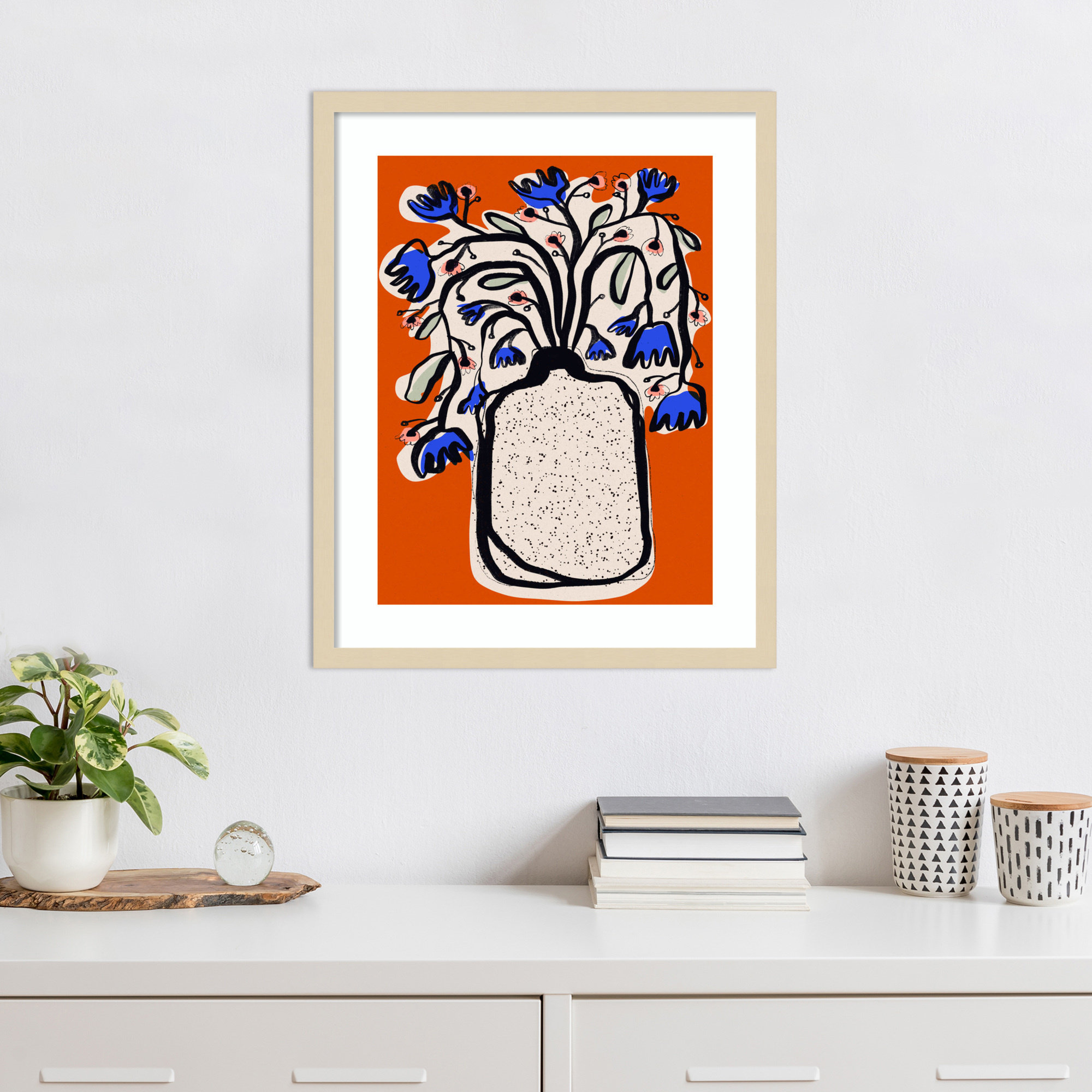Lovely Flower Bouquet (orange Version) by Treechild Wood Framed Wall Art Print, 25" H x 20" W, Brown 