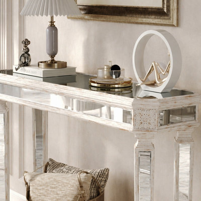 Miroir console rétro vintage à grain de bois magnifique pour le hall d'entrée, la table de canapé et le salon (l 48 po x H 32,3 po x P 18 po)