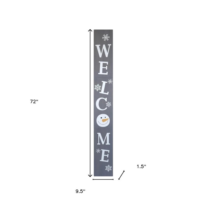Enseigne de Noël 72 po en bois massif gris et blanc Welcome Christmas Snowman