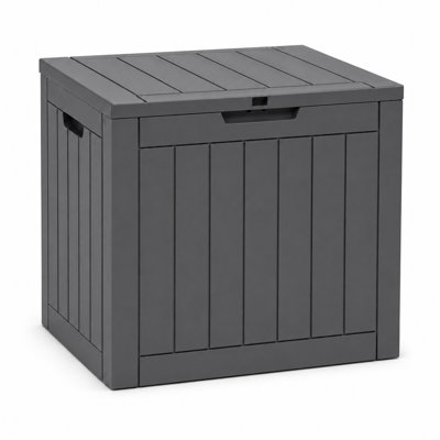35 Gallon Weatherproof Resin Deck Box with Lockable Lid and Side Handles, Grey