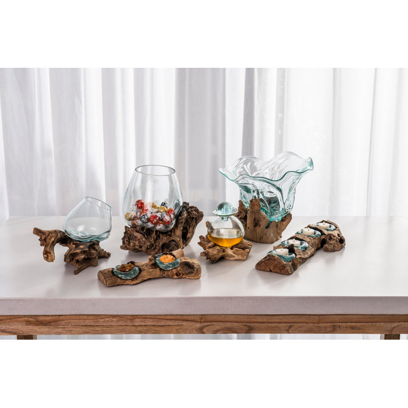 2 Piece Recycled Glass Decorative Plate in Brown