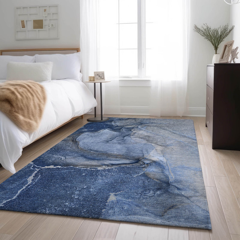 Tapis bleu marine Cerrito AMF524 lavable à la machine de qualité supérieure, Rectangle 9 pi x 12 pi