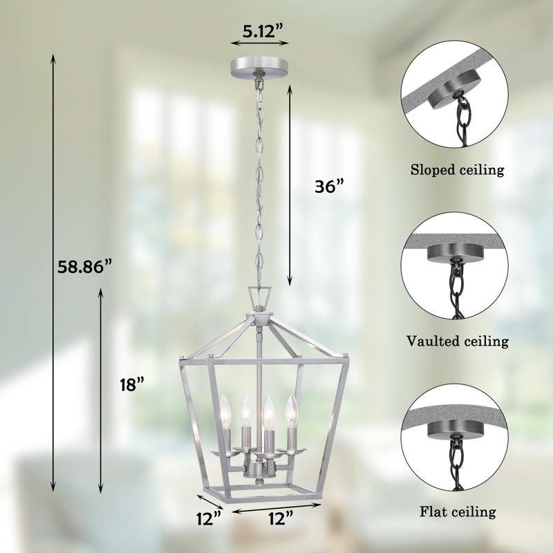 Luminaire suspendu géométrique à 4 lumières Dobson, Nickel brossé