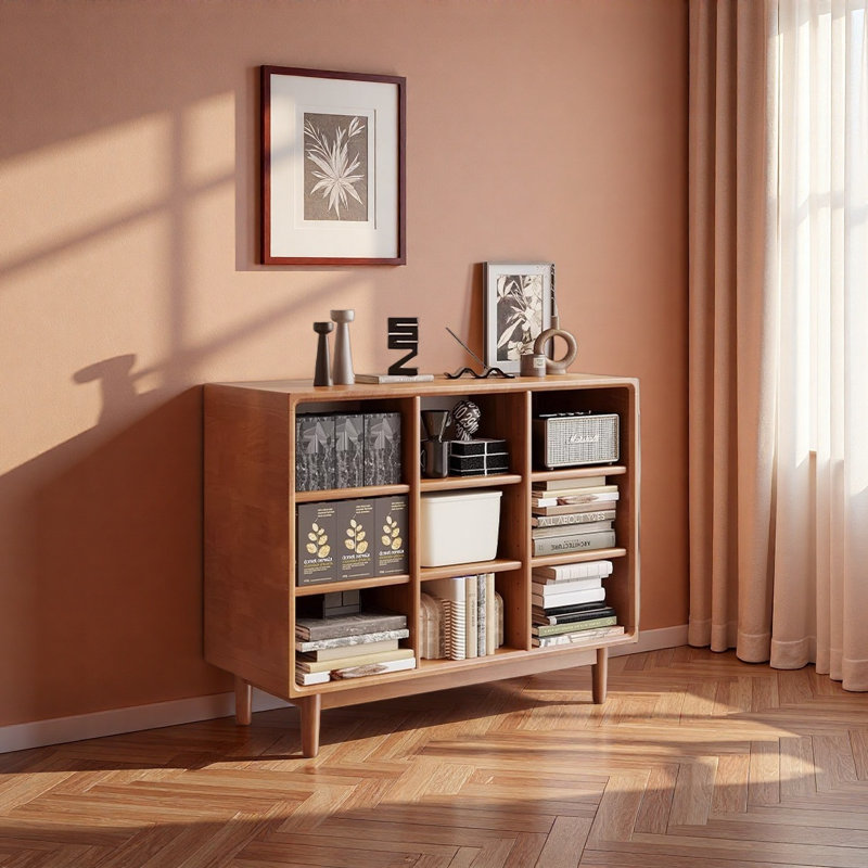 Bibliothèque ouverte et grande capacité en bois massif, (9 tablettes) H 35,43 po x l 47,24 po x P 11,81 po, Brun