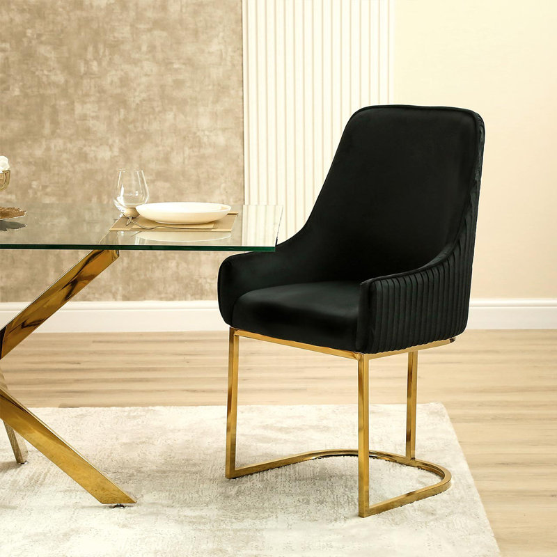 Aeriell 53.5cm H Velvet Upholstered Armchair, Black, Gold