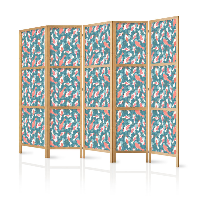 171cm H Solid Wood Folding Room Divider, 171cm H x 225cm W x 1.2cm D, 5