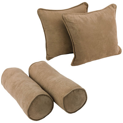 Blazing Needles 4 Piece Microsuede Throw/bolster Pillow Set In Java