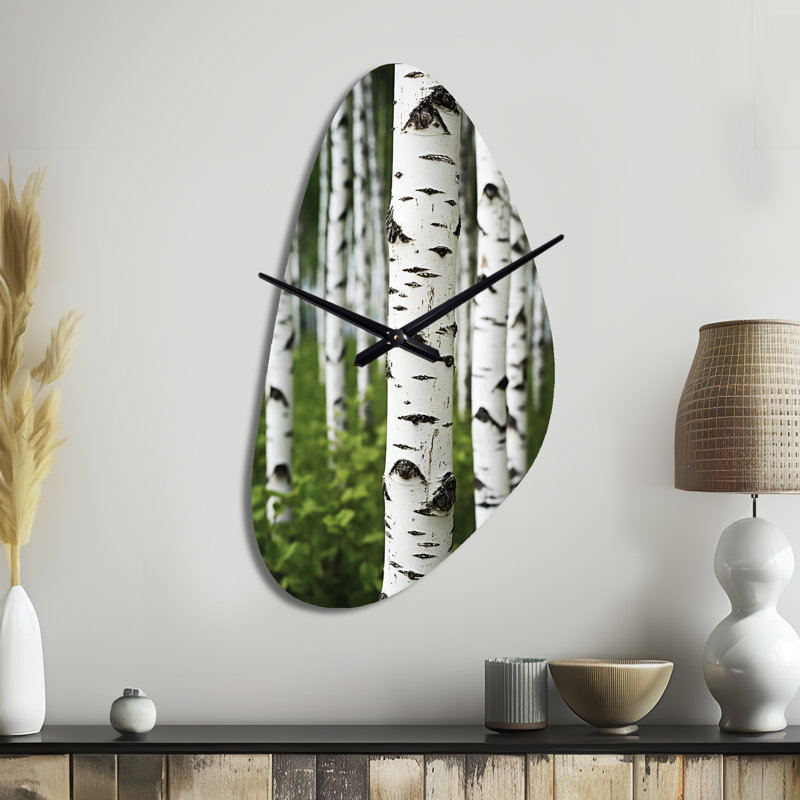 Biswas - Fall Shape Decorative Green Tree Birch Wall Clock, Medium