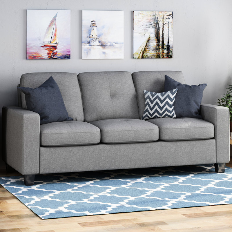 Classy Three avec pieds en bois - Canapé de salon gris en tissu confortable