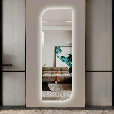 LED Full Length Wall Mirror With Irregular Shape Design For Entryway, Bedroom, Salon