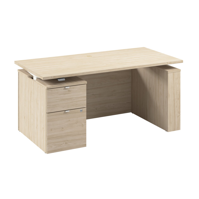 Bush Business Furniture Stratus 60W X 30D Eletric Height Adjustable Standing Desk With File Cabinet, Natural Elm