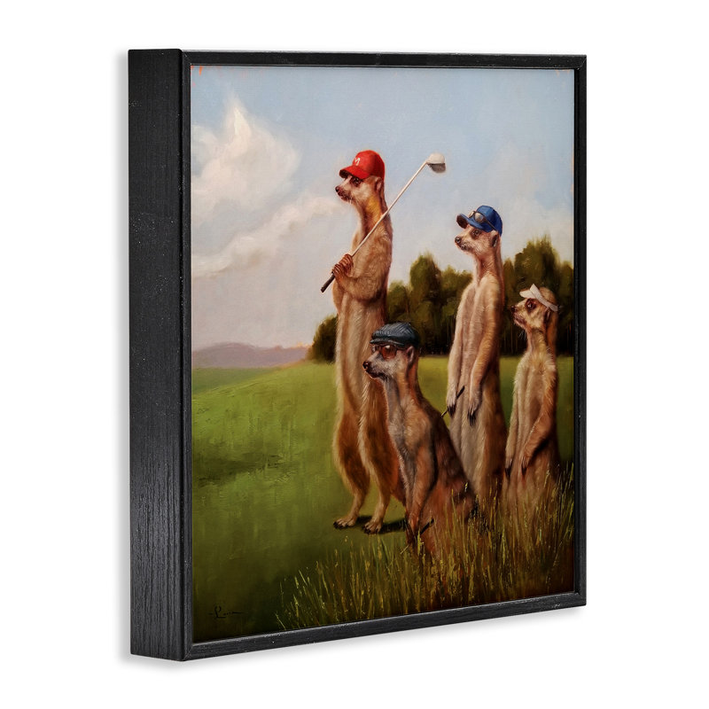 Suricates jouant au golf, impression sur toile, H 24 po x l 24 po, Giclée encadrée noir minuit