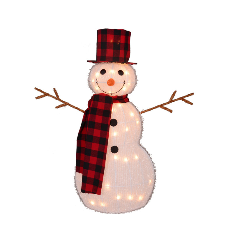 Décoration de Noël d'extérieur 35 po bonhomme de neige 3-D avec chapeau haut de forme et bras brindilles 35 po