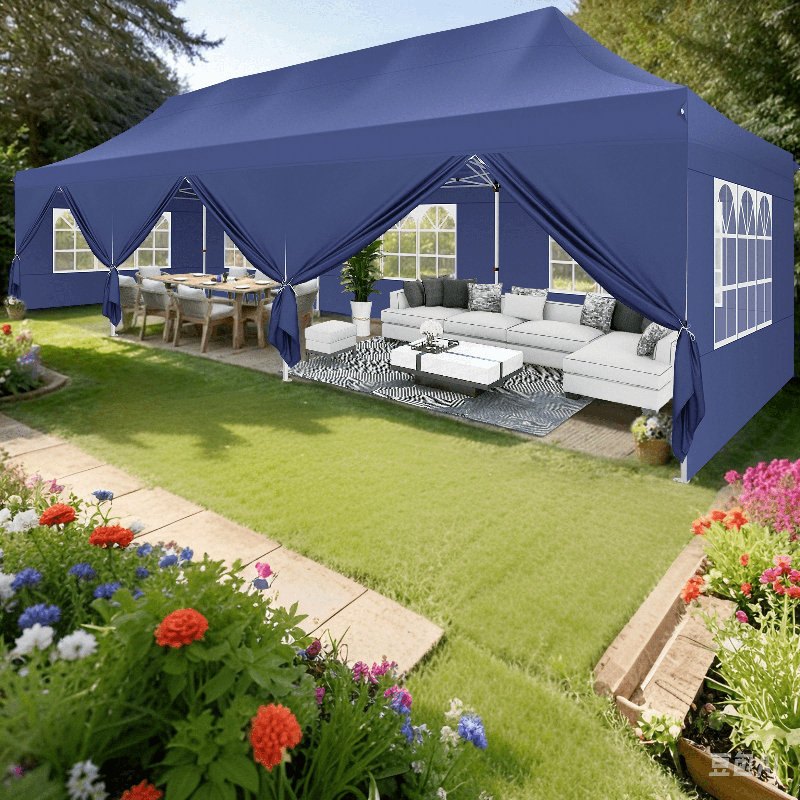 10x30 Pop Up Canopy Tent with 8 Removable Sidewalls, Easy Setup Canopy with Roller Bag and Sandbags, Waterproof UPF50+ Gazebo for BBQ Party Wedding Events