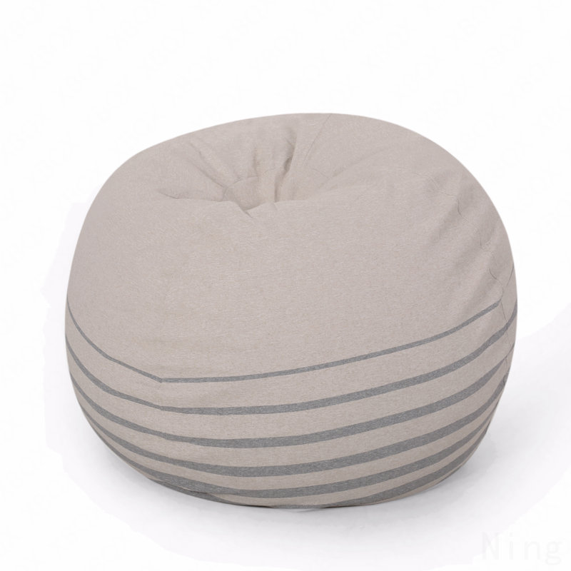 Pouf rond 5 pieds rayé gris naturel