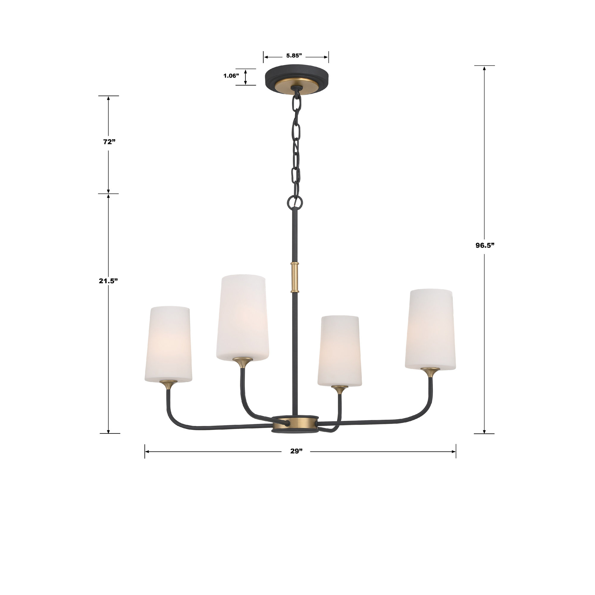 4 - Light Metal Dimmable Chandelier, 96.5" H x 29" W x 29" D