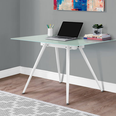 Computer Desk, Home Office, Laptop, 48"L, Work, White Metal, Tempered Glass, Contemporary, Modern