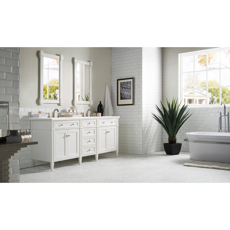 Meuble-lavabo double l 72 po Dussault, Blanc brillant, Blanc Zeus, 8 po