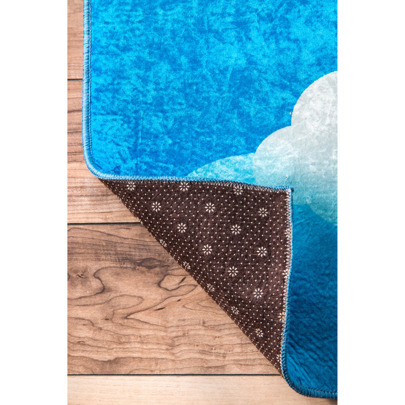 Tapis bleu à motif géométrique Nicolette, Rond 5 pi