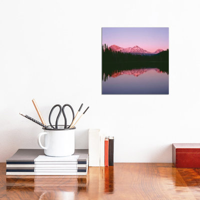 Or, Willamette Nf. Sunset Reddens The Three Sisters Which Reflect In Scott Lake. by John Barger - Wrapped Canvas Print