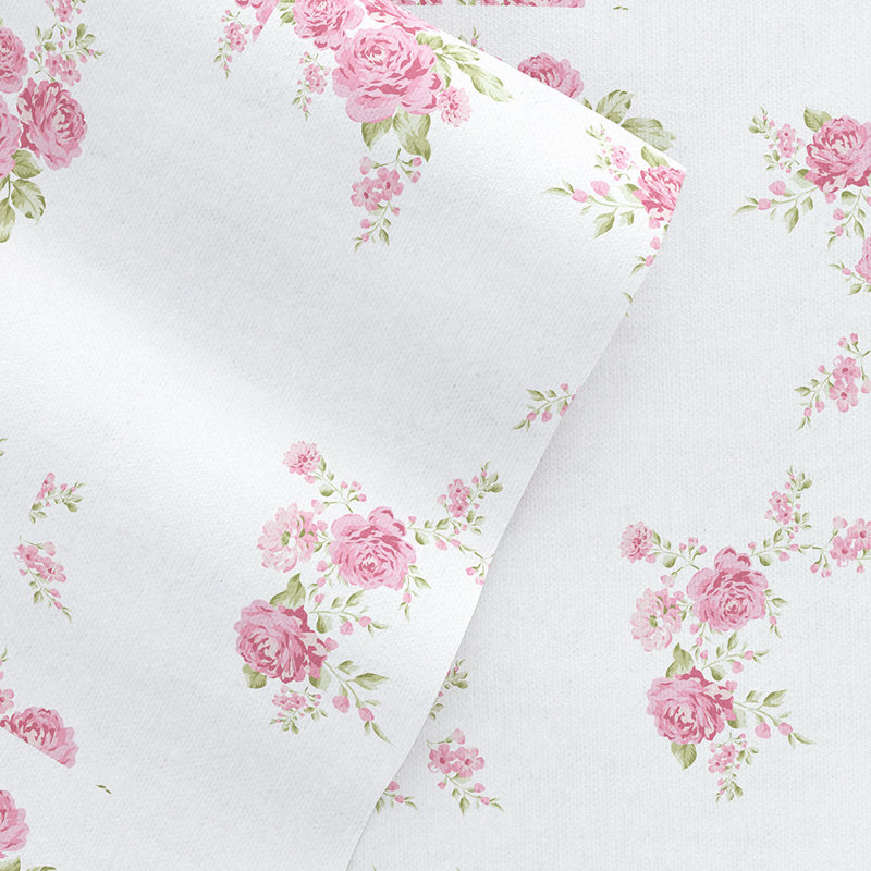 Sheet Set 100% Cotton Patterned Flannel Super Soft Bedding, Pink Rose Bunch, Queen Sheet Set with 3 Additional Pieces