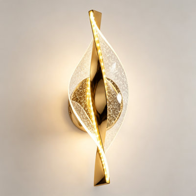 Modern Luxury Spiral Leaf Hollow Acrylic LED Wall Sconce, 3 Color Change, Art Decor Wall Lamp for Bedroom Headboard