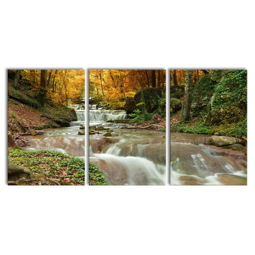 3-tlg. Leinwandbilder-Set Forest Stream in Autumn