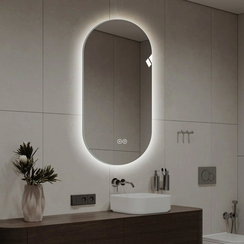 Miroir de salle de bain 48 po x 24 po à fixation murale à écran tactile et miroir antibuée, 47,24 po x 23,62 po