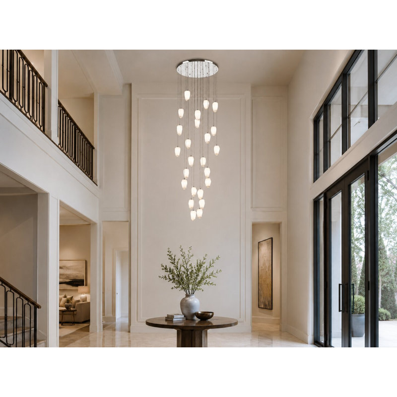 Transitional 24-Light Chrome Glass Chandelier , Chrome