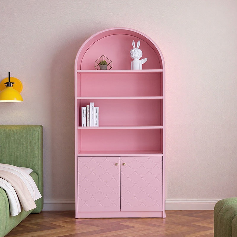 Bibliothèque ouverte moderne de style nordique rose arquée, (6 tablettes) H 83,46 po x l 47,24 po x P 13,78 po