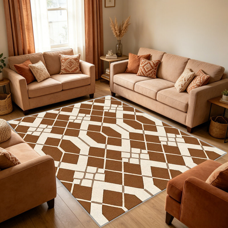 Rust Lattice   area rugs for Living Room, Soft and Comfortable, Suitable for all seasons, easy to maintain, machine washable Indoor floor mat, Under Table Farmhouse suitable for Bedroom, Dining Room, Study,  Balcony, Home Decor Patio
