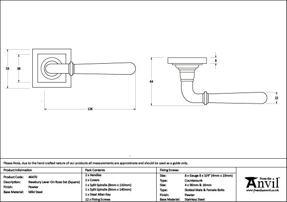 Newbury Interior Mortise Door Handle, Pewter Patina