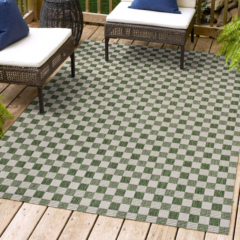 Tapis d'intérieur / extérieur vert / crème Aimee, Rectangle 7 pi 10 po x 10 pi