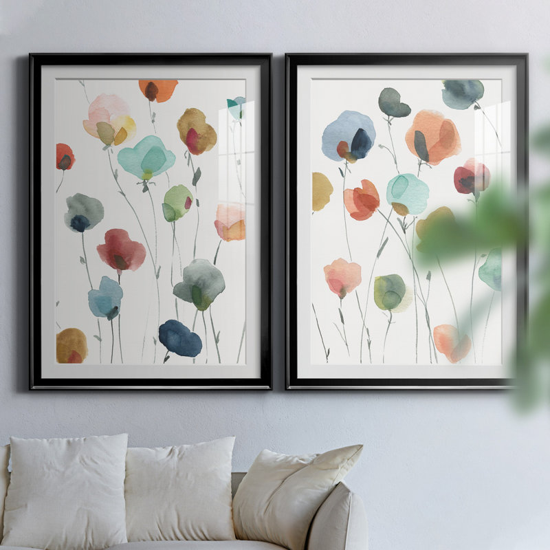 «Lollipop Garden I», ensemble de 2 impressions, Impression encadrée avec passe-partout, H 30,5 po x l 85 po, Noir