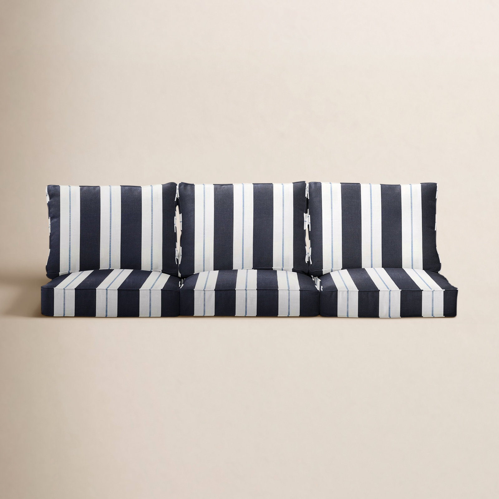 Deana 27" Sunbrella® Seat and Back Cushion, Navy Stripe Sunbrella®, 27" W x 30" D