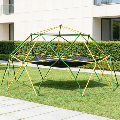 13Ft Geometric Dome Climber Play Centre, Kids Climbing Dome Tower With Hammock