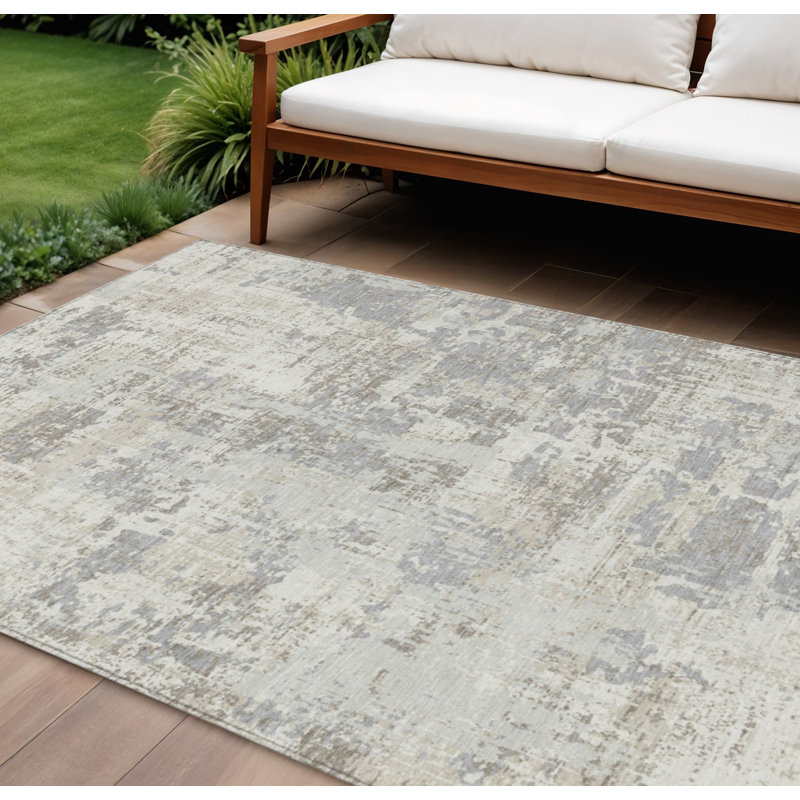Tapis intérieur lavable abstrait 10 pi x 14 pi ivoire