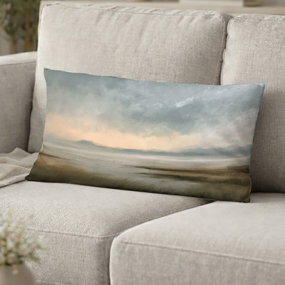 Coussin décoratif côtier - Coussin imprimé vert et gris « Après-midi de pluie côtière »