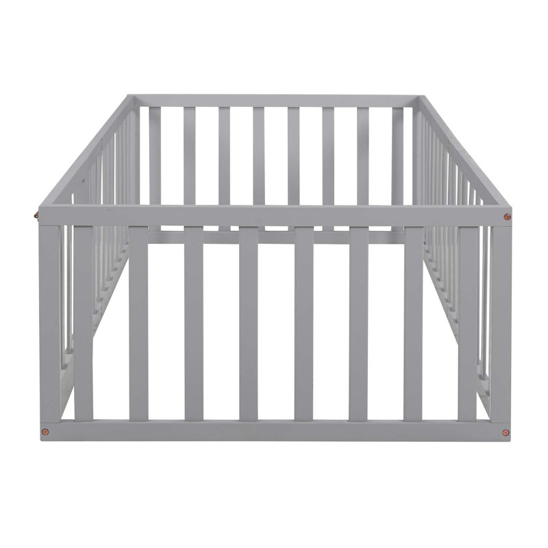 Wood Daybed Frame With Fence, Gray, Twin
