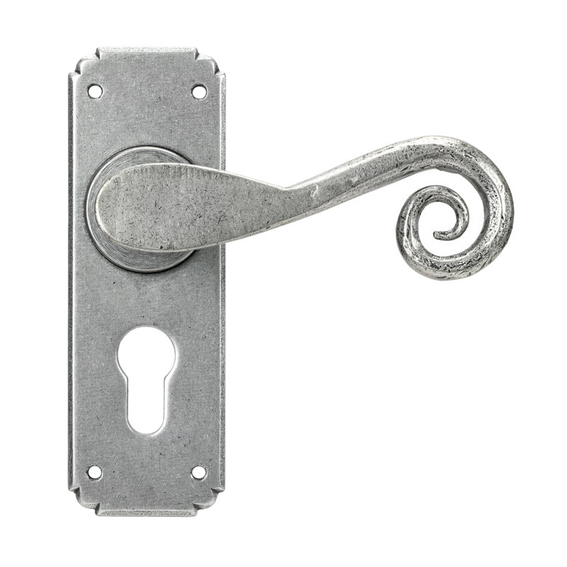 Monkeytail Lock Left Hand Door Handle, Pewter Patina, Right