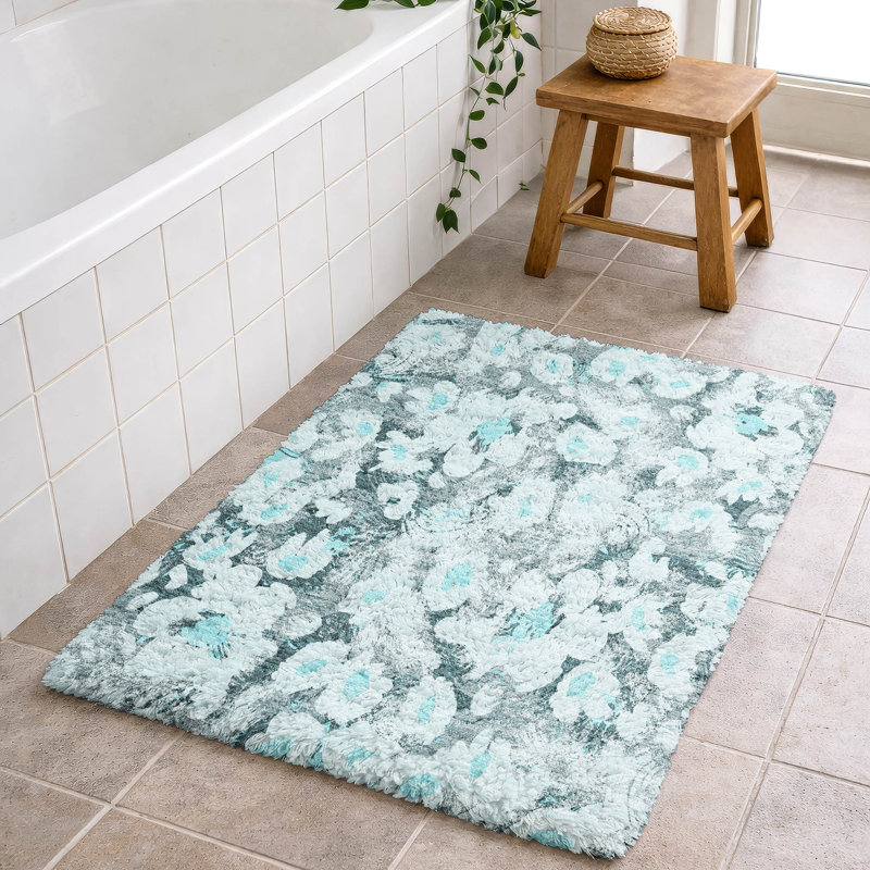 Premium Machine Washable Dream Shag ADS538 Floral Rug, Teal, 2'6" x 3'10"
