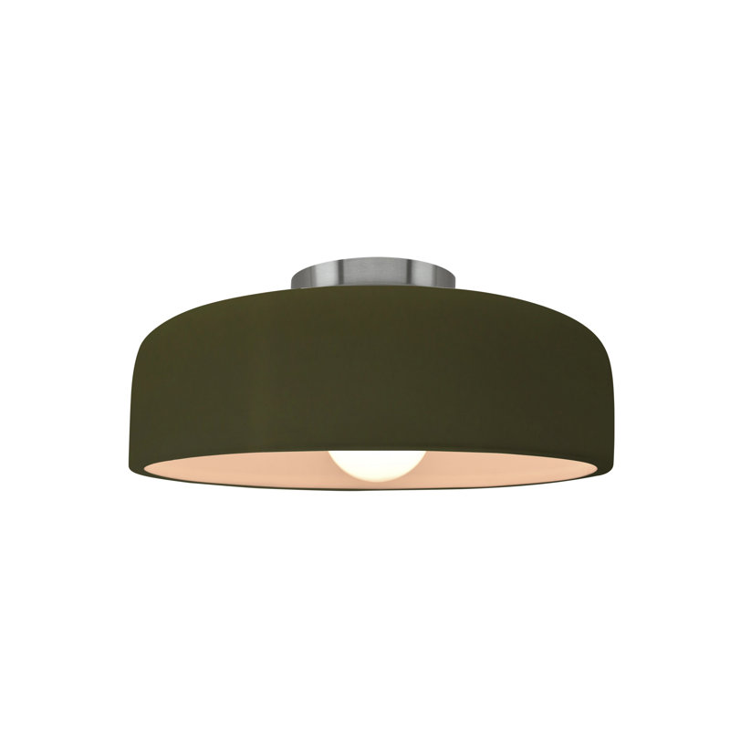 Plafonnier semi-encastré en céramique Dottie, Vert mat, Nickel brossé, H 6 po x l 10 po x P 10 po