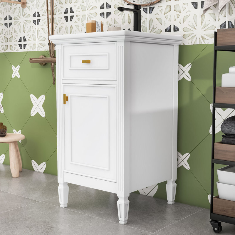 Bathroom Vanity with Sink, Adjustable Shelf, Tilt-Out Drawer, White
